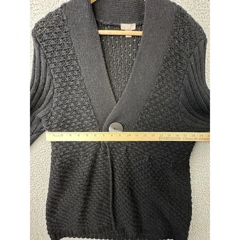 VTG J. JILL Cardigan Sweater XL Black Chunky Knit w/Wool & Alpaca One Button